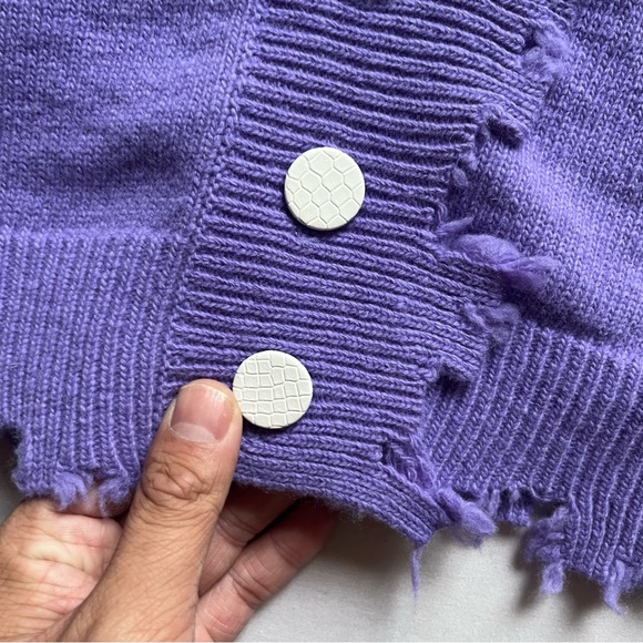 ANN ANDELMAN purple distressed virgin wool cropped button up cardigan - Picture 6 of 8